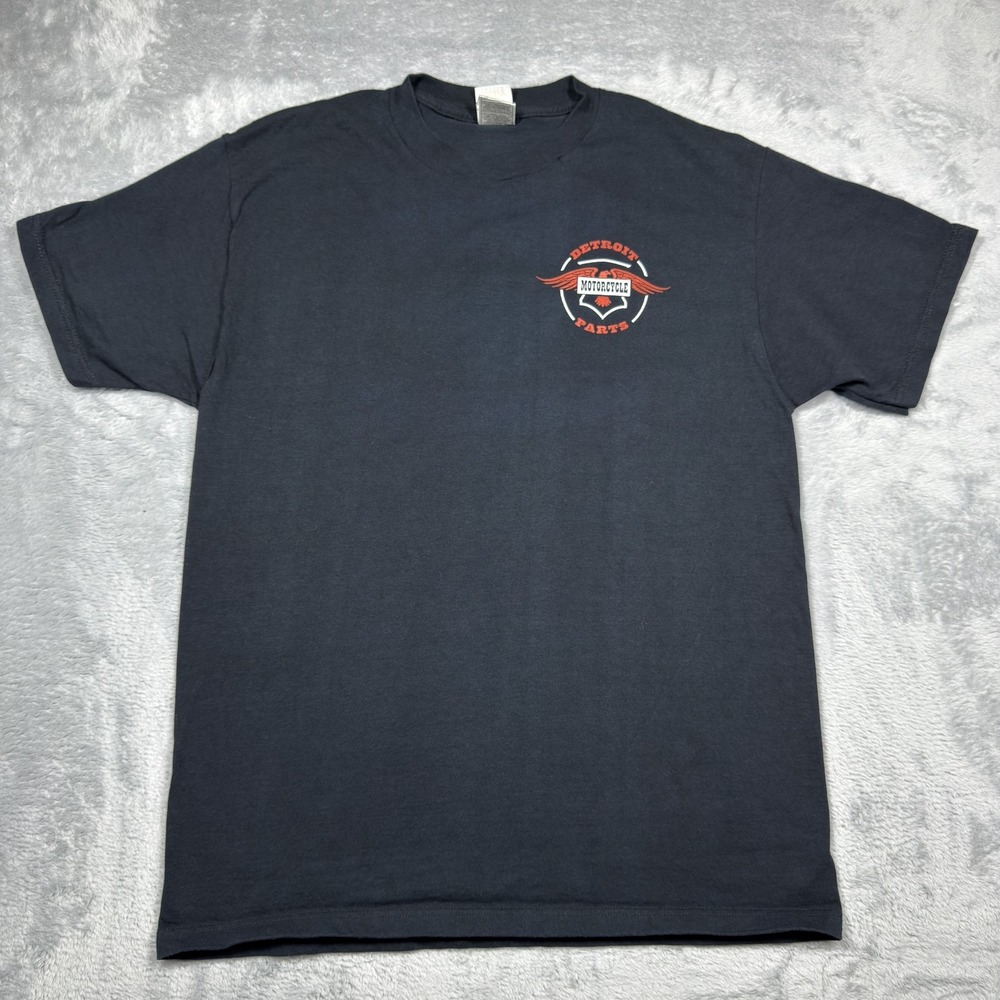 Detroit Motorcycle‎ Parts Shirt Mens Large Black Skull Wings Biker Tee Cotton
